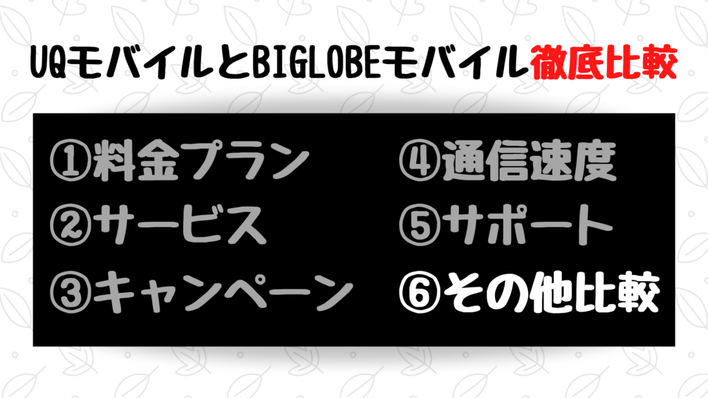 UQモバイルとBIGLOBEモバイル比較⑥:その他比較